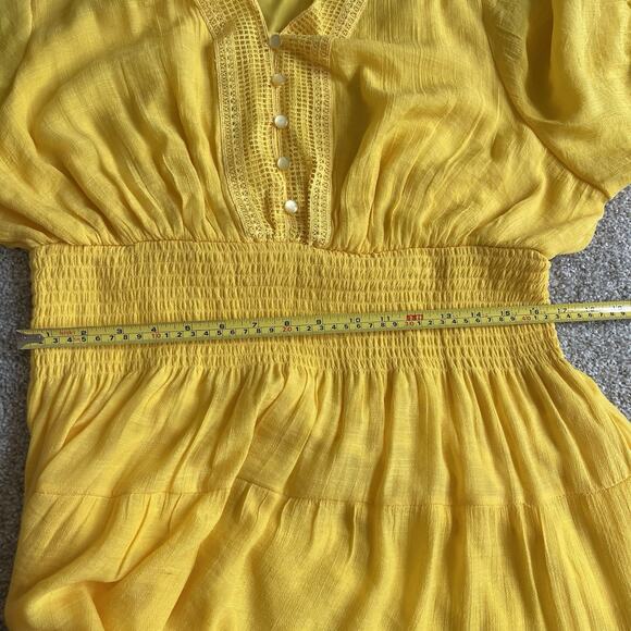 J Gee Plus Size 2X Yellow Puff Sleeves Tiered Smocked Midi Dress Resort Sundress - Picture 10 of 12
